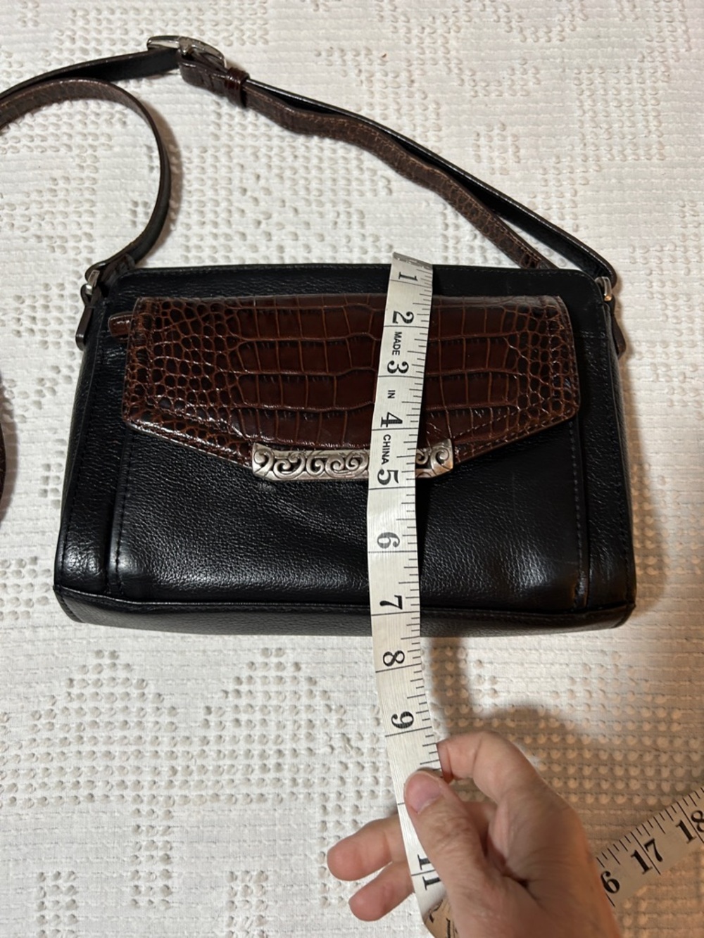 Brighton Black and Dark Brown Leather Crossbody Bag - Picture 3 of 9